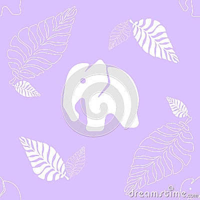 White elephant and branches of a fern on a gently pink background Stock Photo